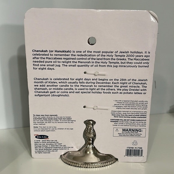 NEW Rite Lite Traditional Menorah - 8.5" - Silvertone-Finish - Picture 3 of 7